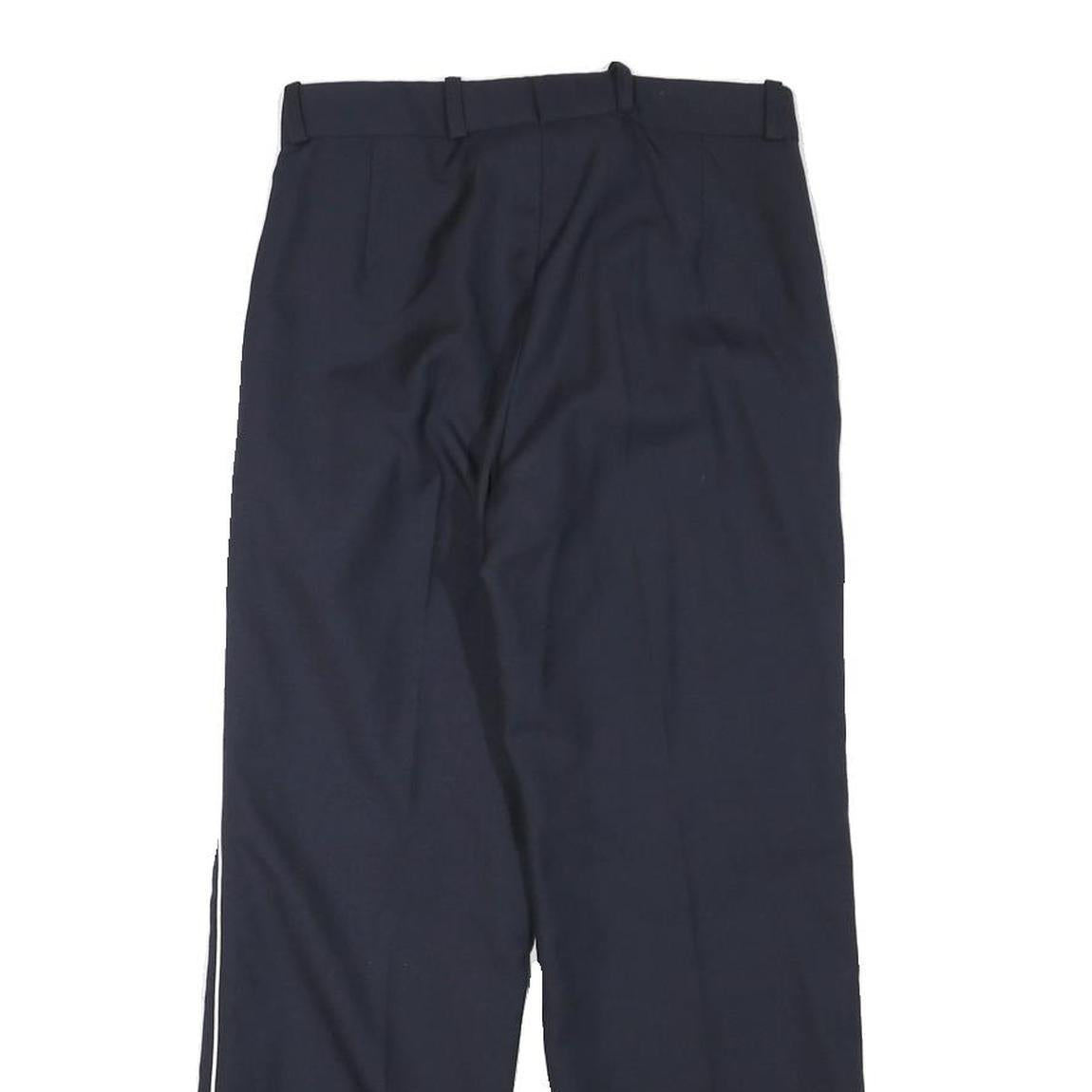 Mens Wool Blend Navy Trousers Regular Fit Straight Leg W25 L25 Zip Closure