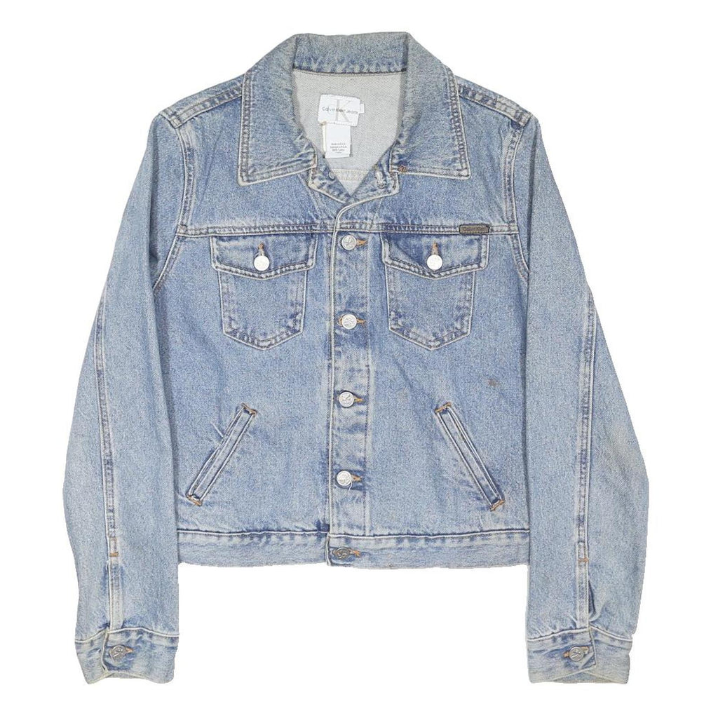 CALVIN KLEIN JEANS Girls Blue Denim Jacket L Cotton Blend Button Fastening