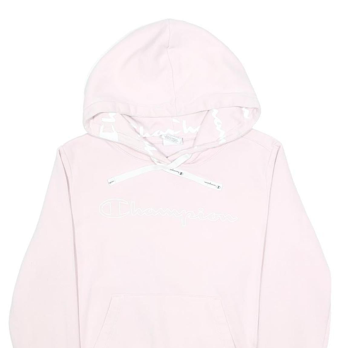 CHAMPION Womens Pink Pullover Hoodie S Cotton Blend Classic Logo Casual