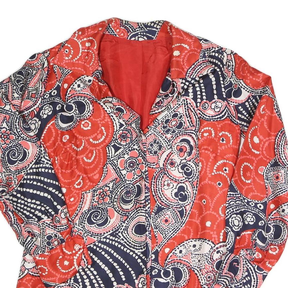 Womens Red Navy & White Abstract Print Button Jacket M Polyester Blend Casual