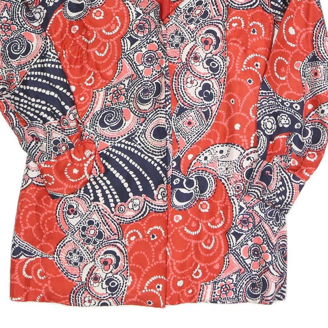 Womens Red Navy & White Abstract Print Button Jacket M Polyester Blend Casual