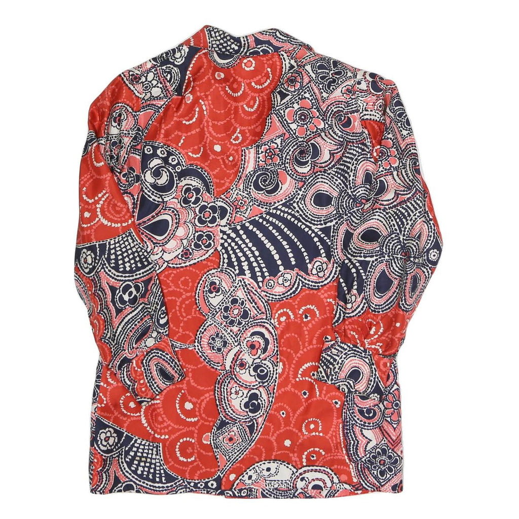 Womens Red Navy & White Abstract Print Button Jacket M Polyester Blend Casual