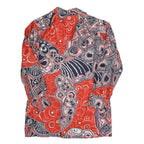 Womens Red Navy & White Abstract Print Button Jacket M Polyester Blend Casual
