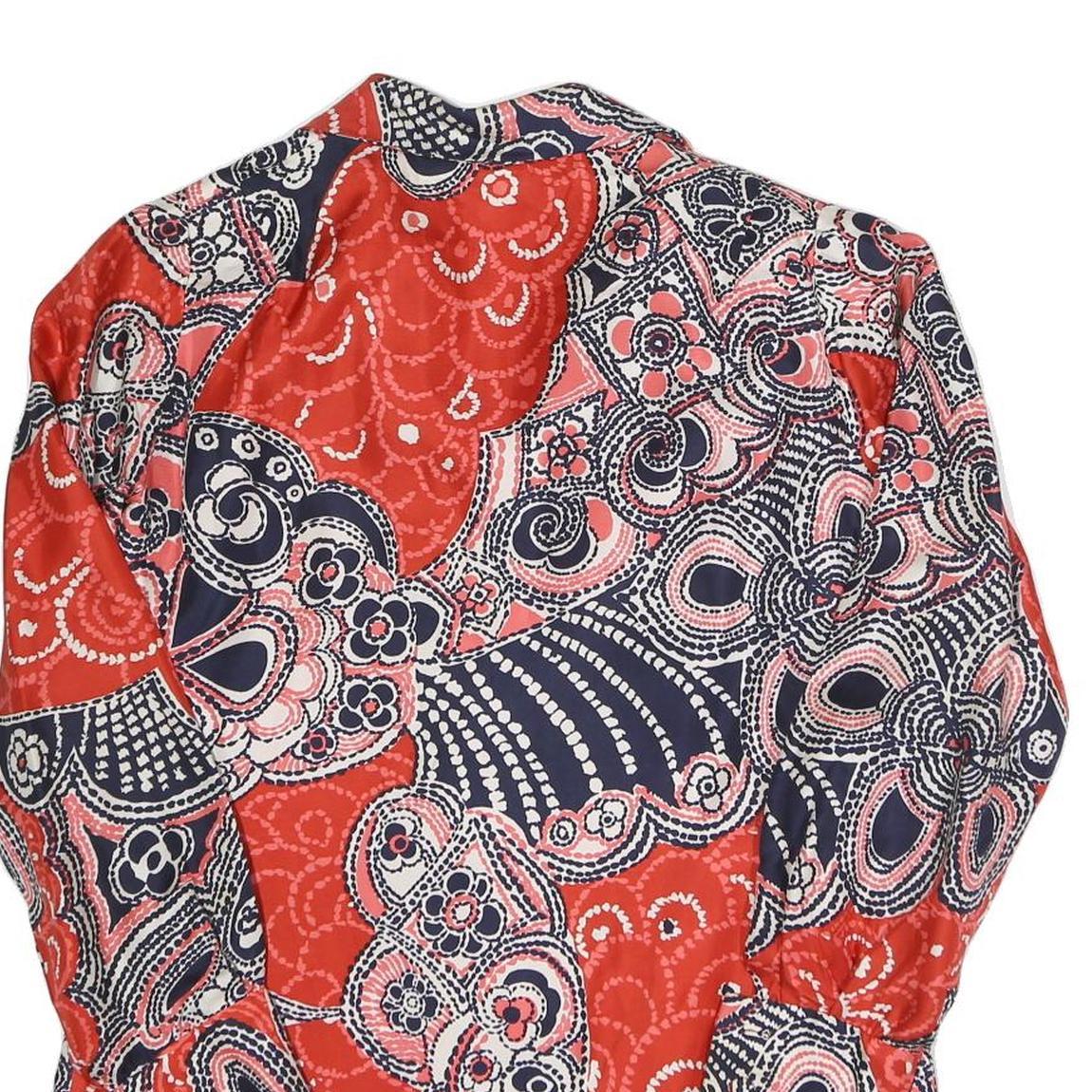 Womens Red Navy & White Abstract Print Button Jacket M Polyester Blend Casual