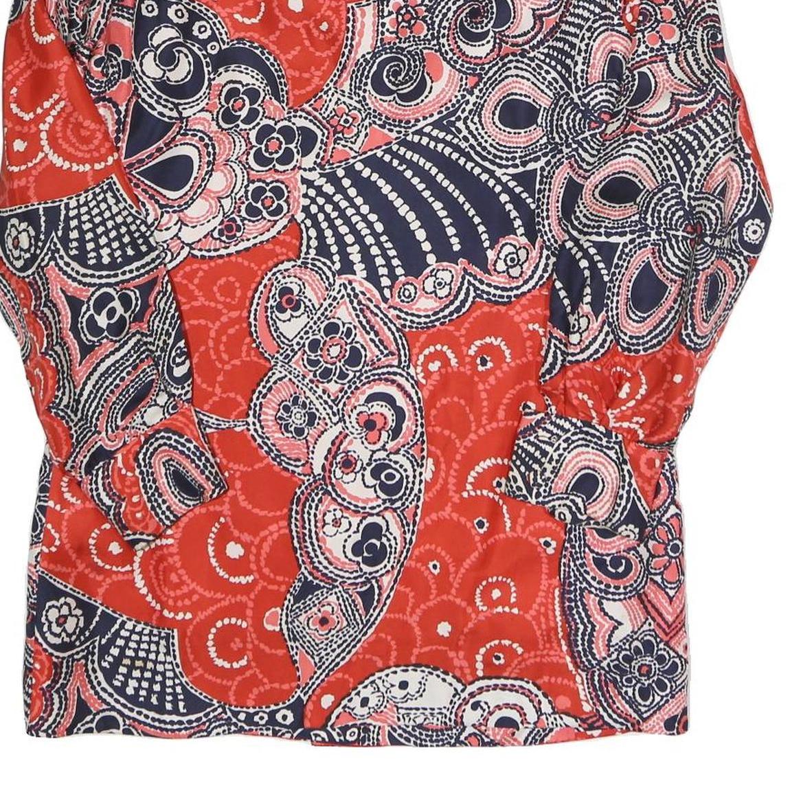 Womens Red Navy & White Abstract Print Button Jacket M Polyester Blend Casual