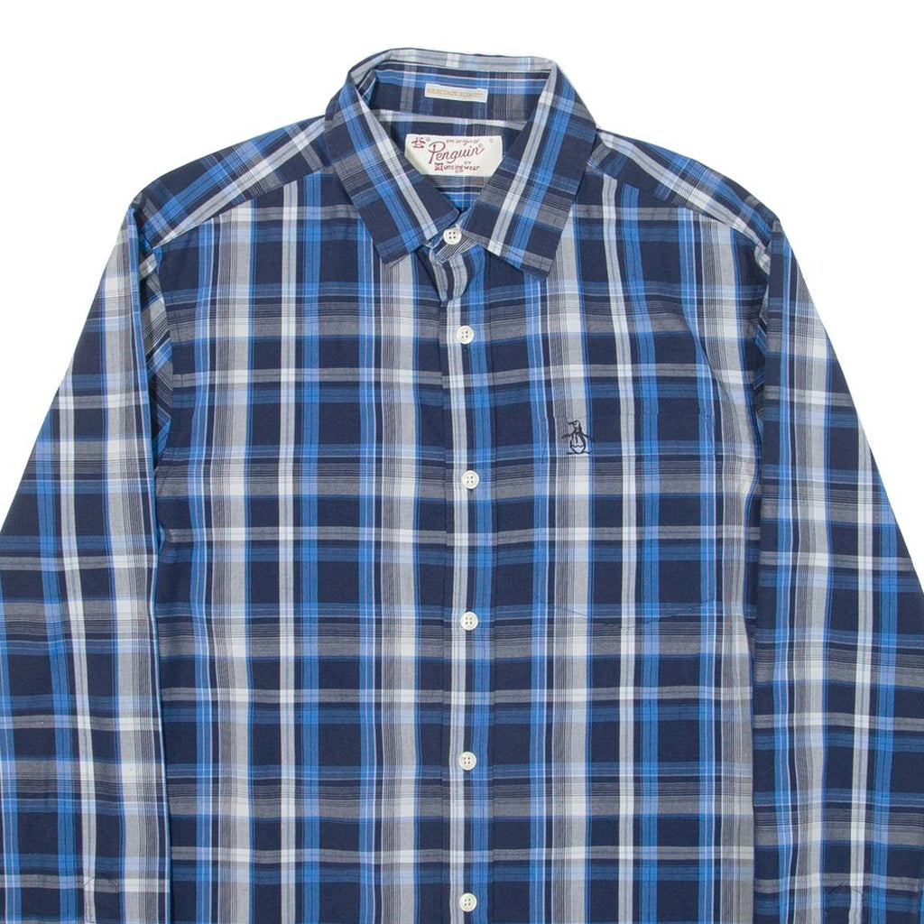 PENGUIN Heritage Slim Fit Mens Shirt Blue Check Long Sleeve S