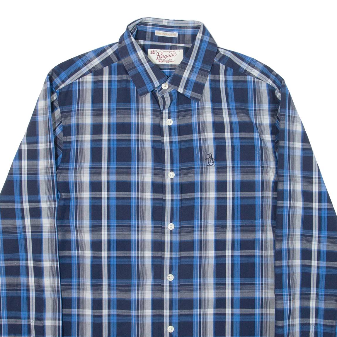 PENGUIN Heritage Slim Fit Mens Shirt Blue Check Long Sleeve S