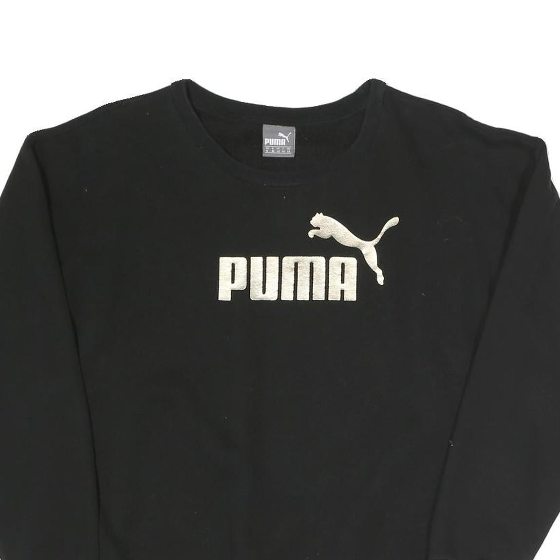 PUMA Womens Black Cotton Blend Crew Neck UK 12 Sweatshirt Logo Patch