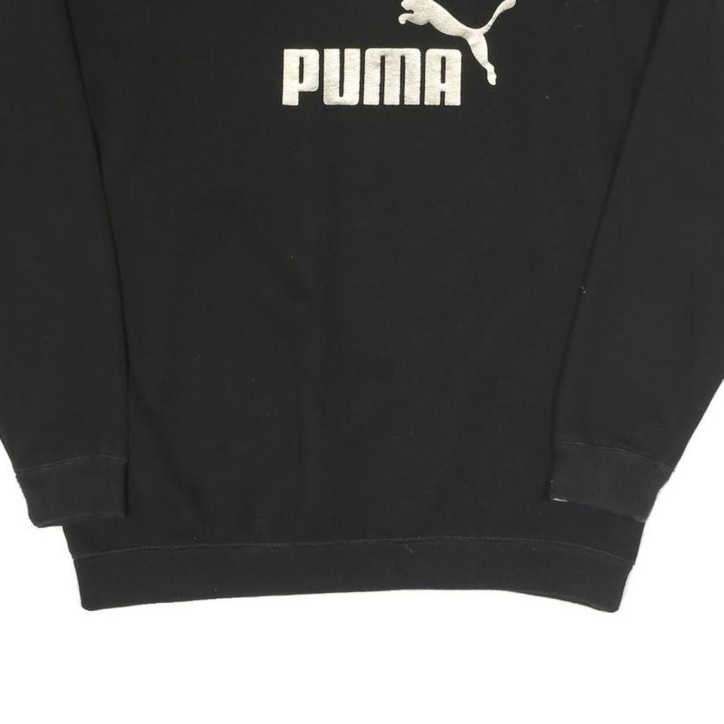 PUMA Womens Black Cotton Blend Crew Neck UK 12 Sweatshirt Logo Patch
