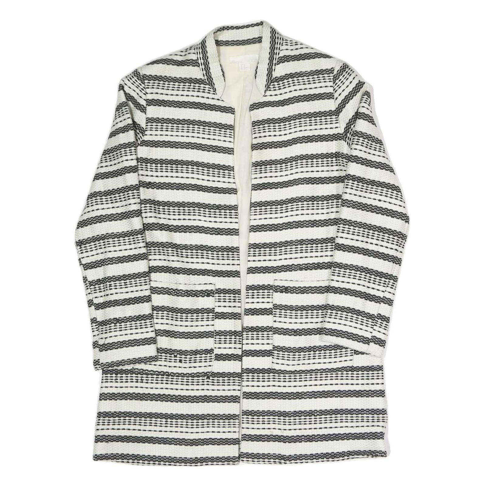 Womens Black & White Striped Jacket S Polyester Blend Woven Relaxed Fit Open