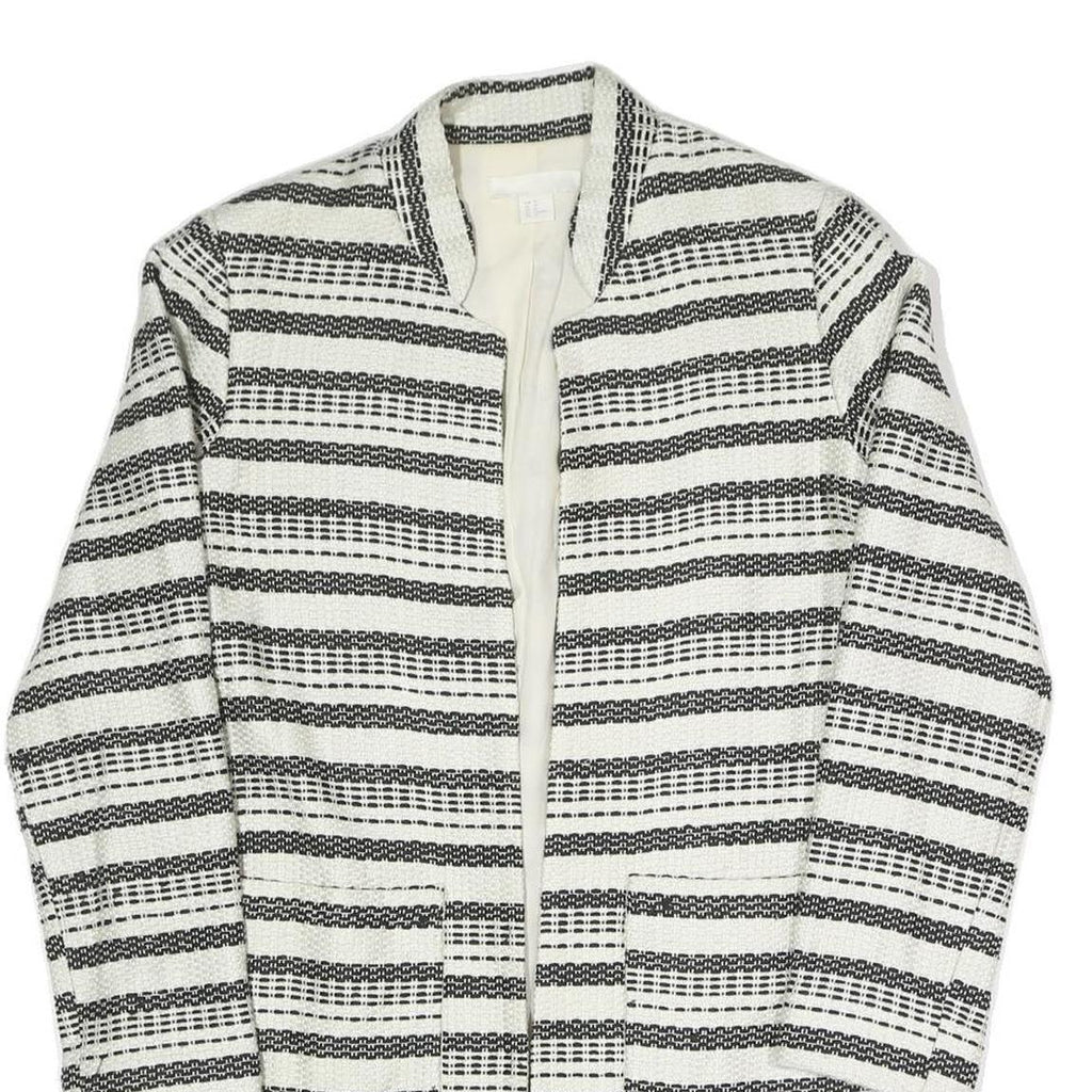 Womens Black & White Striped Jacket S Polyester Blend Woven Relaxed Fit Open