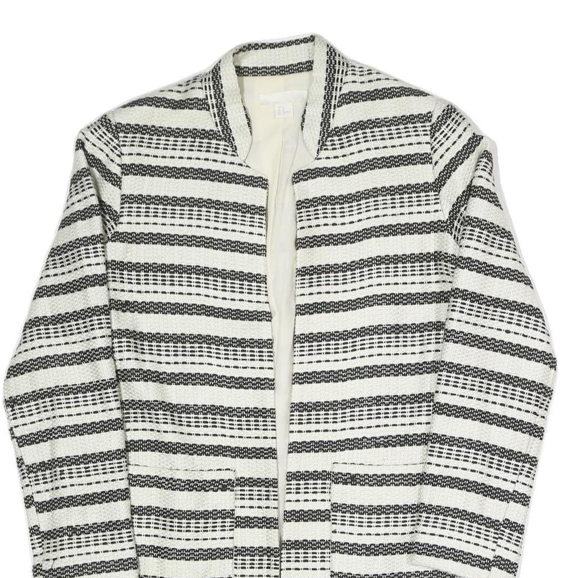 Womens Black & White Striped Jacket S Polyester Blend Woven Relaxed Fit Open