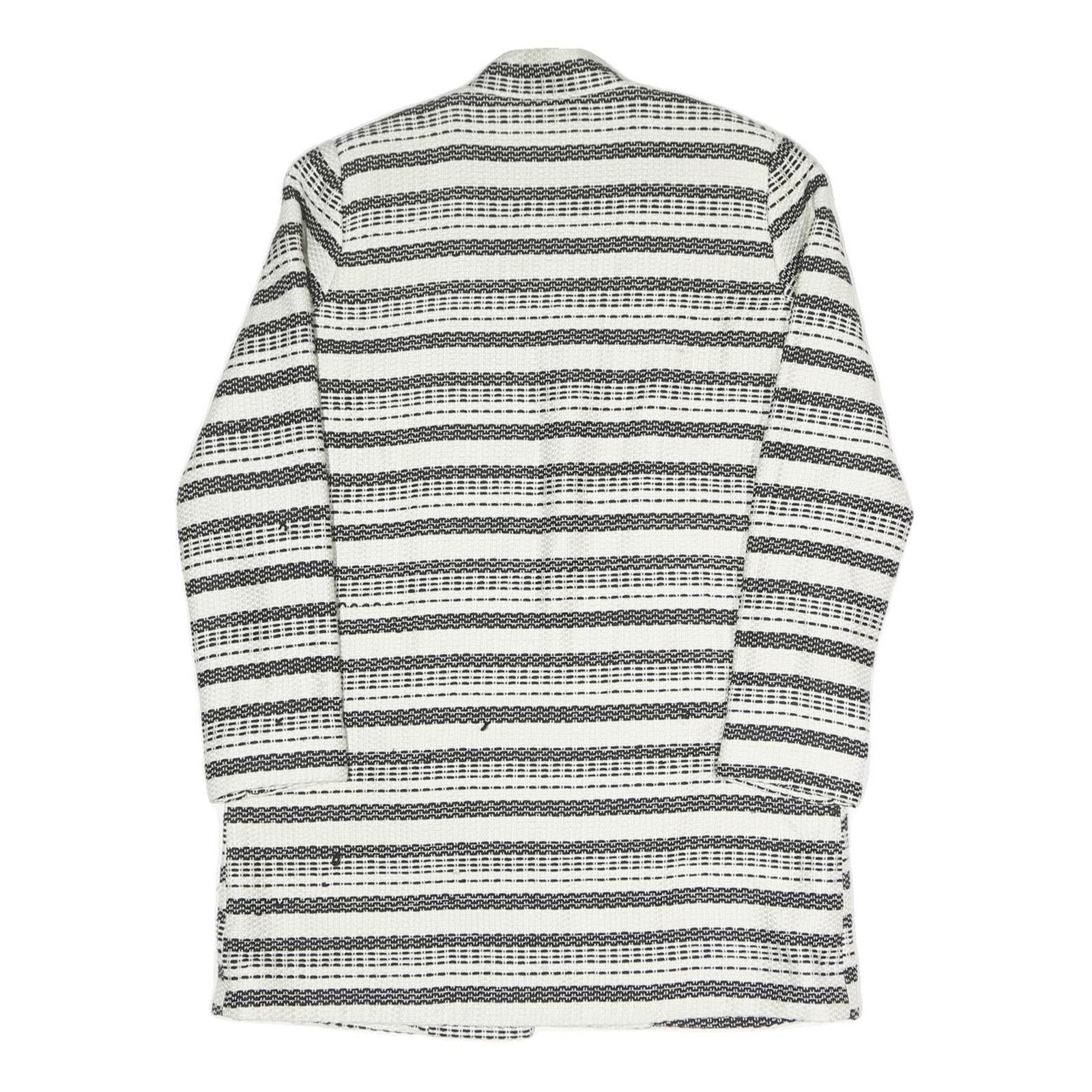 Womens Black & White Striped Jacket S Polyester Blend Woven Relaxed Fit Open