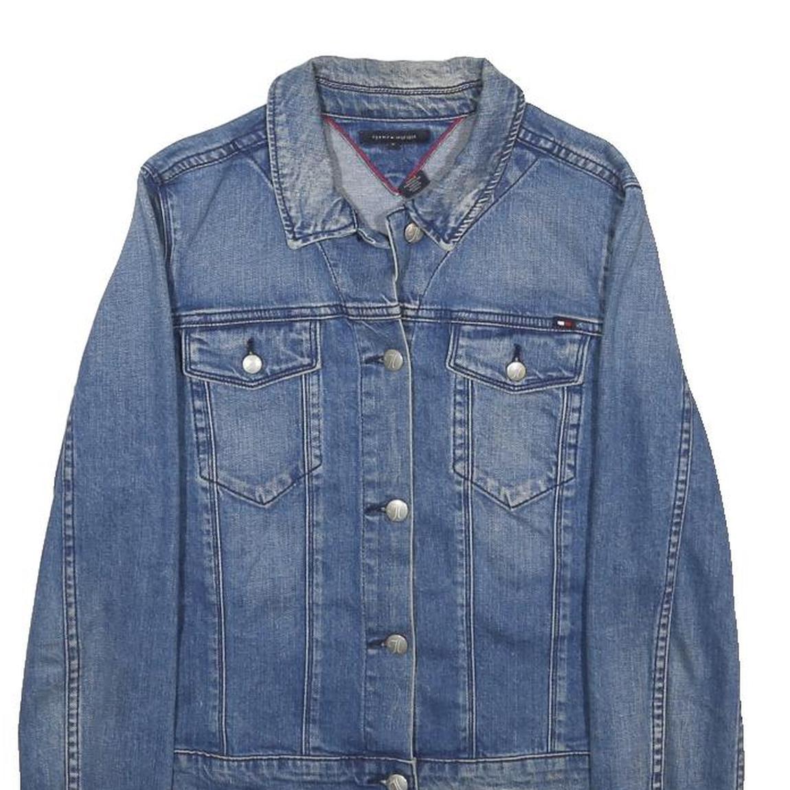 TOMMY HILFIGER Womens Blue Denim Jacket S Cotton Blend Button Casual Classic