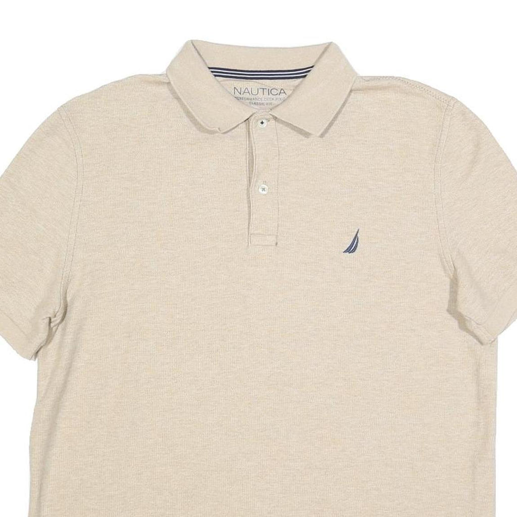 NAUTICA Mens Beige Short Sleeve Plain M Polo Shirt Cotton Blend Casual