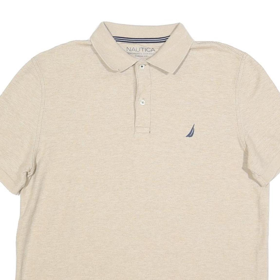 NAUTICA Mens Beige Short Sleeve Plain M Polo Shirt Cotton Blend Casual