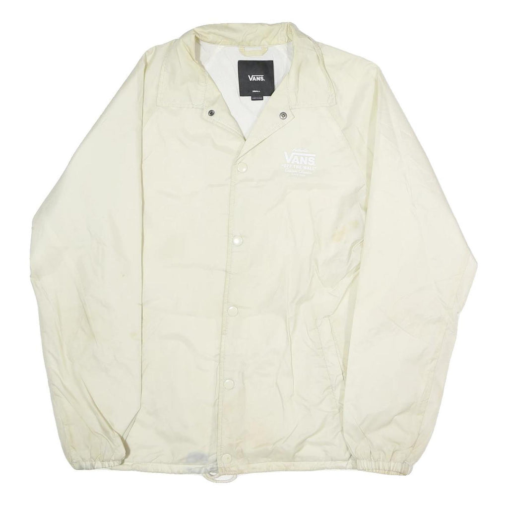 VANS Mens Cream Nylon Button Jacket S Plain Lightweight Casual Outerwear