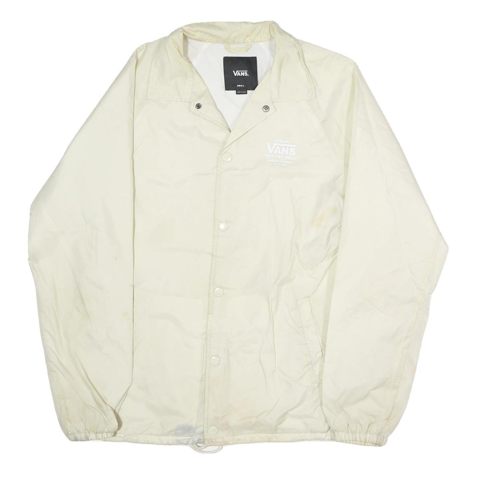 VANS Mens Cream Nylon Button Jacket S Plain Lightweight Casual Outerwear