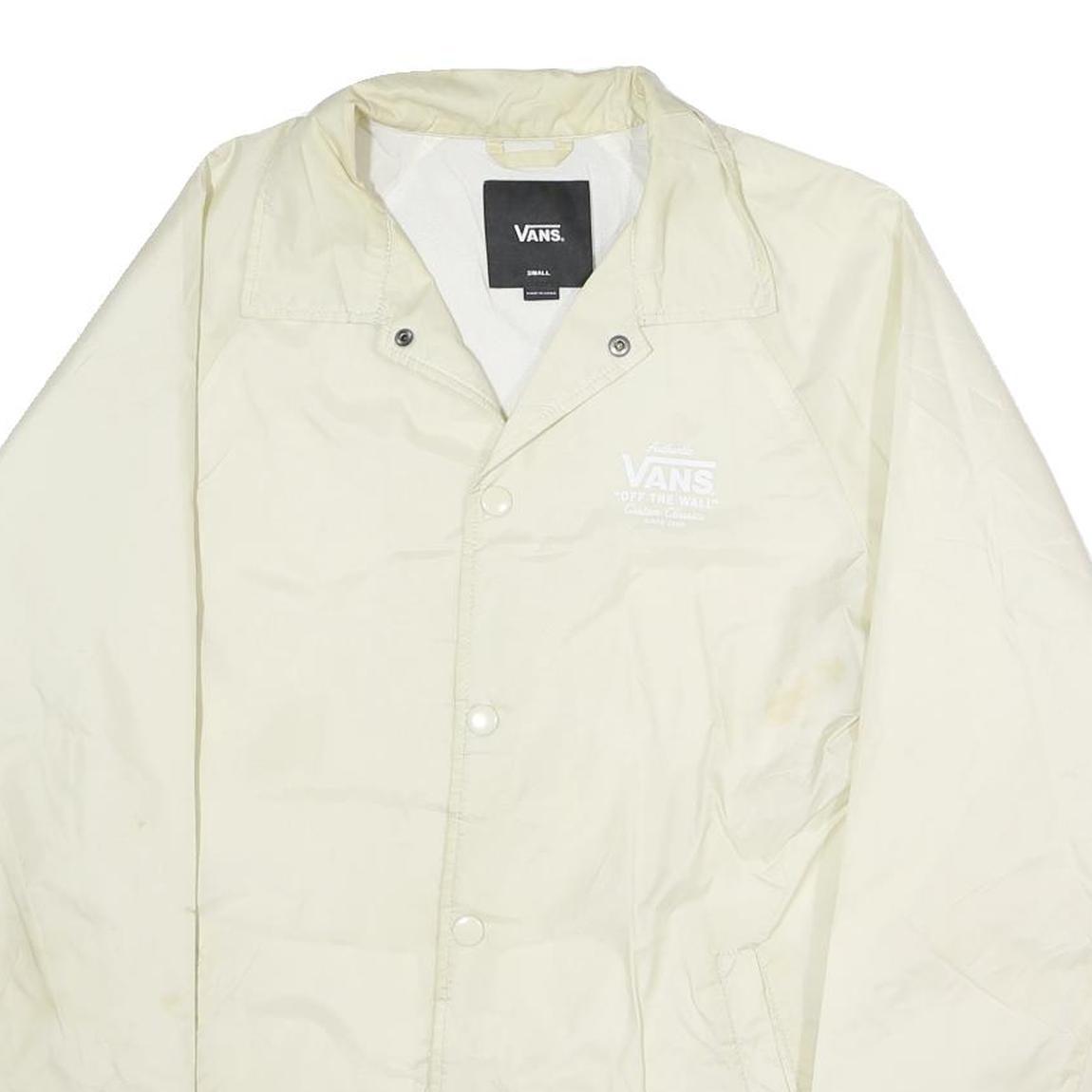 VANS Mens Cream Nylon Button Jacket S Plain Lightweight Casual Outerwear