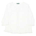 LAUREN RALPH LAUREN Womens White Cotton Blend Blouse 3/4 Sleeve Button Neck L