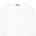 LAUREN RALPH LAUREN Womens White Cotton Blend Blouse 3/4 Sleeve Button Neck L