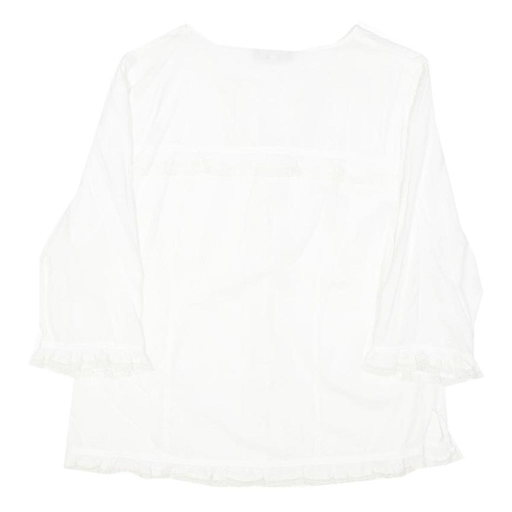LAUREN RALPH LAUREN Womens White Cotton Blend Blouse 3/4 Sleeve Button Neck L