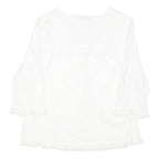 LAUREN RALPH LAUREN Womens White Cotton Blend Blouse 3/4 Sleeve Button Neck L