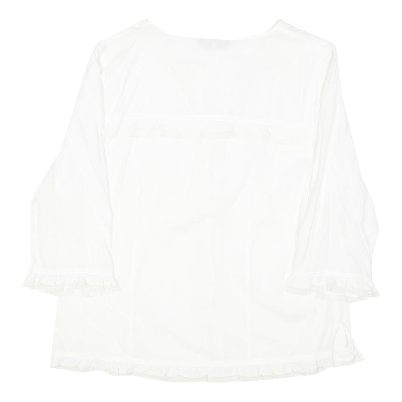 LAUREN RALPH LAUREN Womens White Cotton Blend Blouse 3/4 Sleeve Button Neck L
