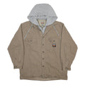 TIMBERLAND Mens Beige & Grey Hooded Cotton Workwear Jacket L Relaxed Fit Zip