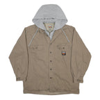TIMBERLAND Mens Beige & Grey Hooded Cotton Workwear Jacket L Relaxed Fit Zip
