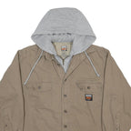 TIMBERLAND Mens Beige & Grey Hooded Cotton Workwear Jacket L Relaxed Fit Zip