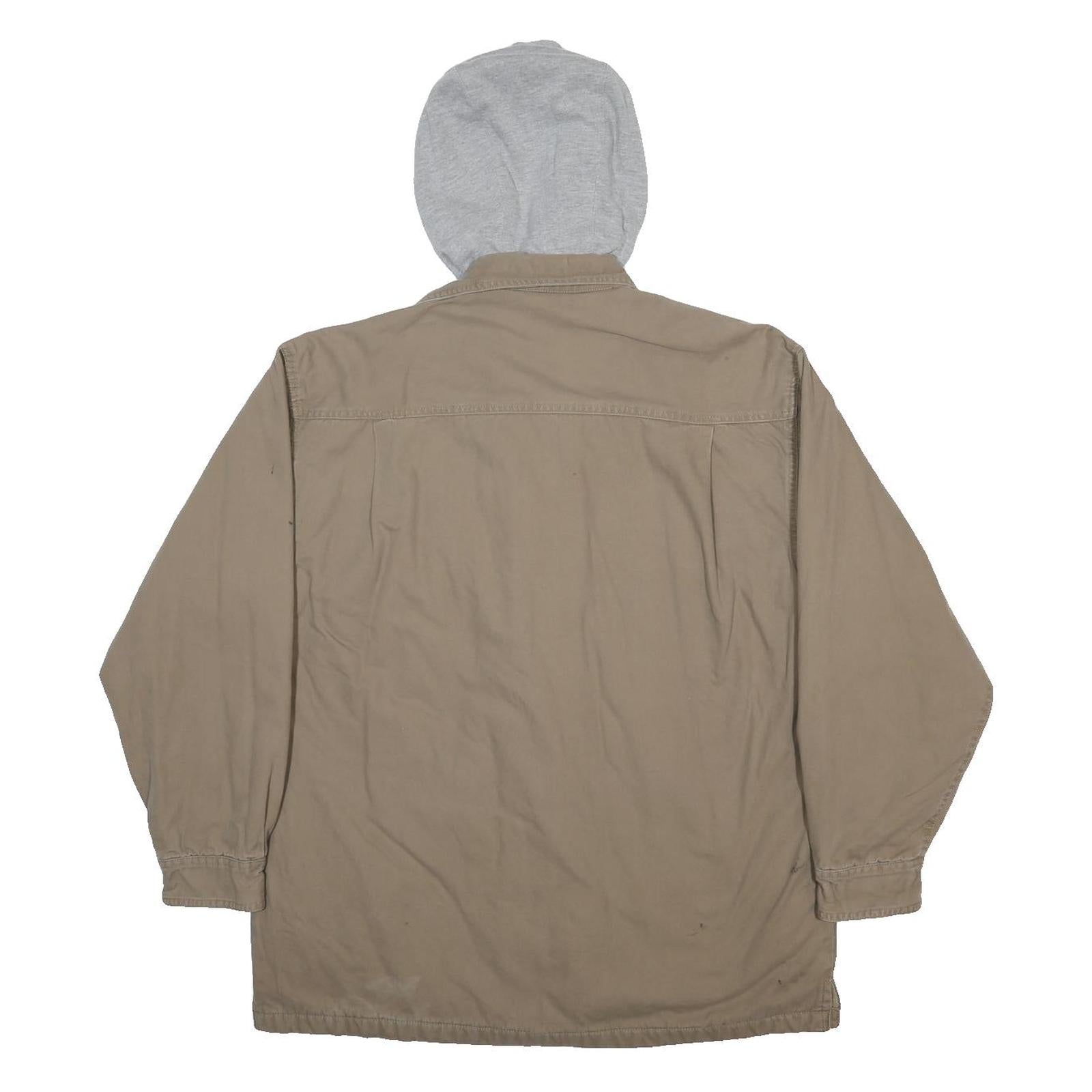 TIMBERLAND Mens Beige & Grey Hooded Cotton Workwear Jacket L Relaxed Fit Zip