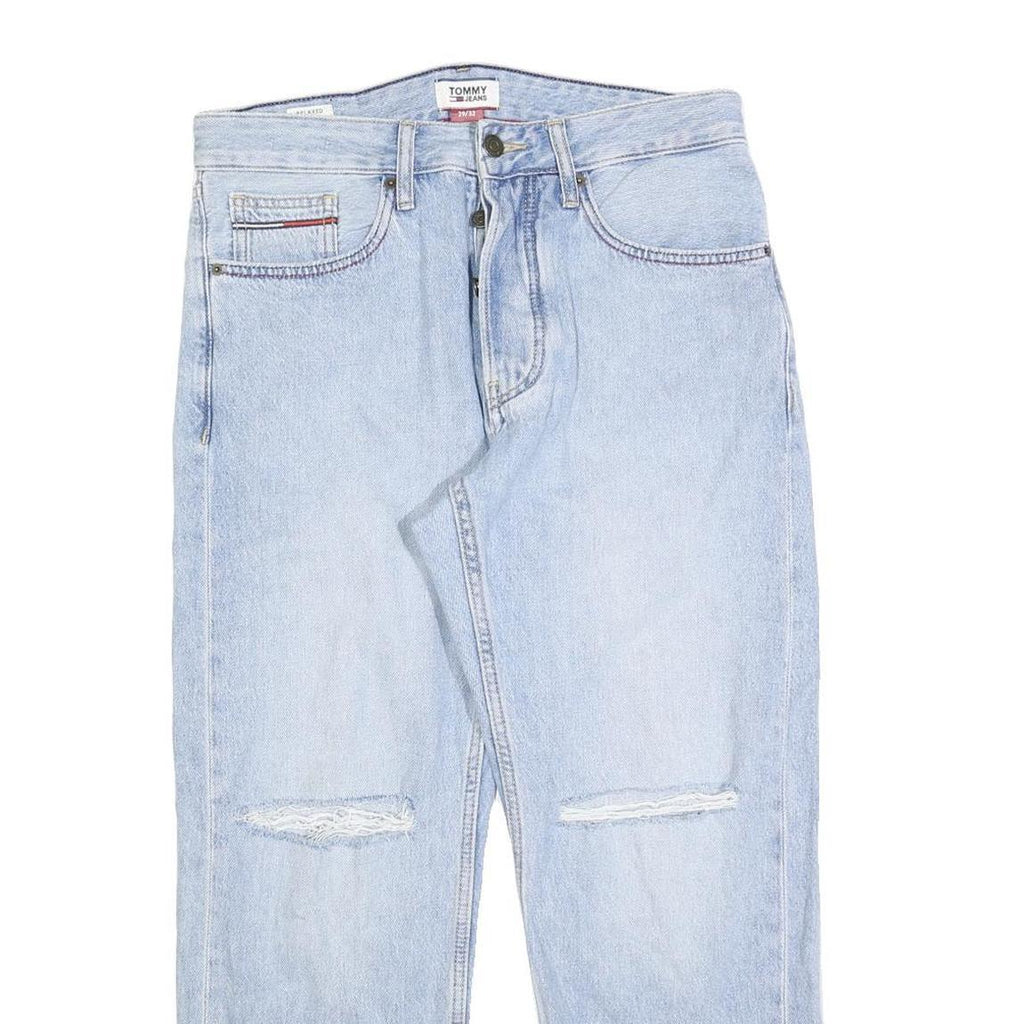 TOMMY HILFIGER Mens Jeans Light Blue Relaxed Straight Denim Rinse W32 L26 Button