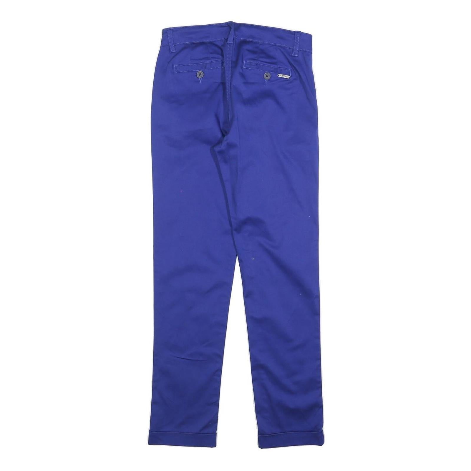 GUESS Womens Cotton Blend Blue Slim Straight Trousers W26 L26 Classic Zip