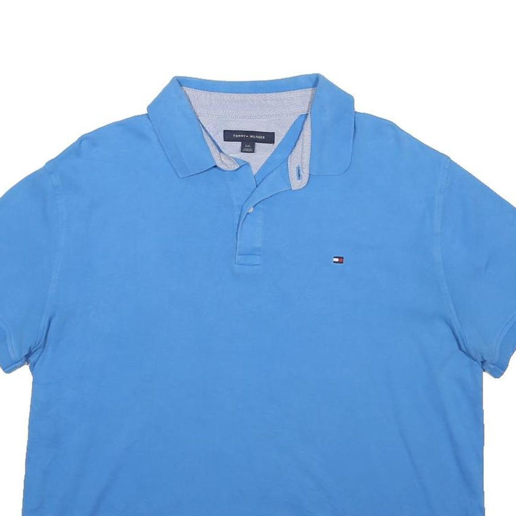 TOMMY HILFIGER Mens Blue Polo Shirt L Cotton Classic Fit Short Sleeve Casual