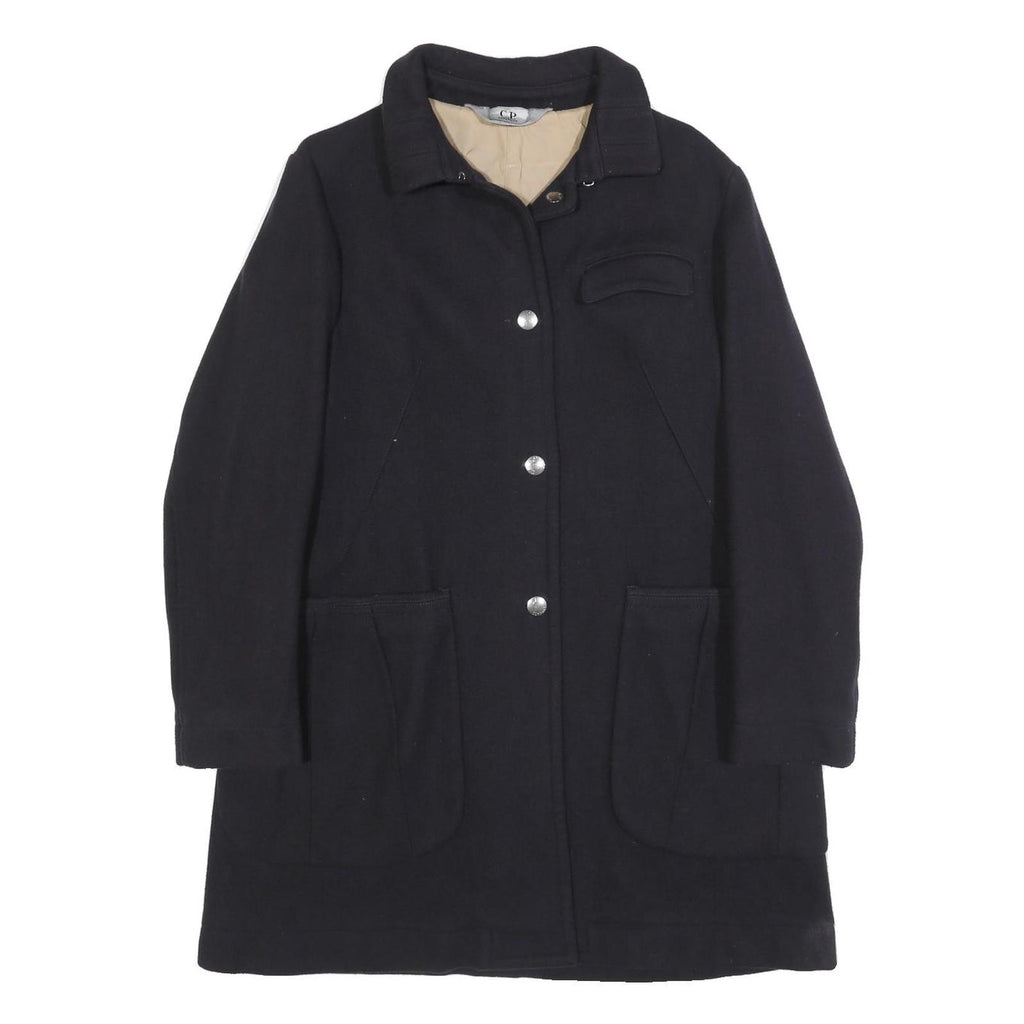 C.P. COMPANY Womens Black Wool Blend Button Jacket L Plain Classic Long Sleeve