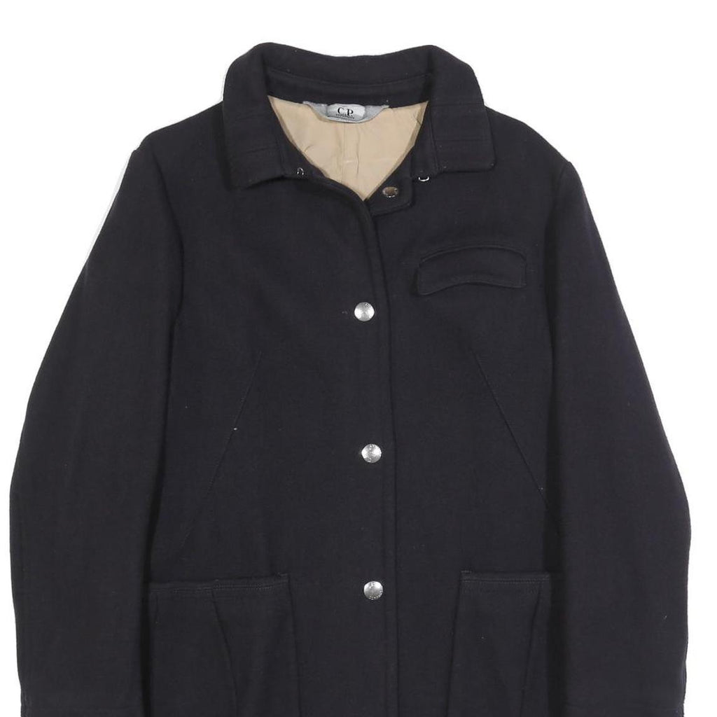 C.P. COMPANY Womens Black Wool Blend Button Jacket L Plain Classic Long Sleeve