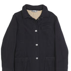 C.P. COMPANY Womens Black Wool Blend Button Jacket L Plain Classic Long Sleeve