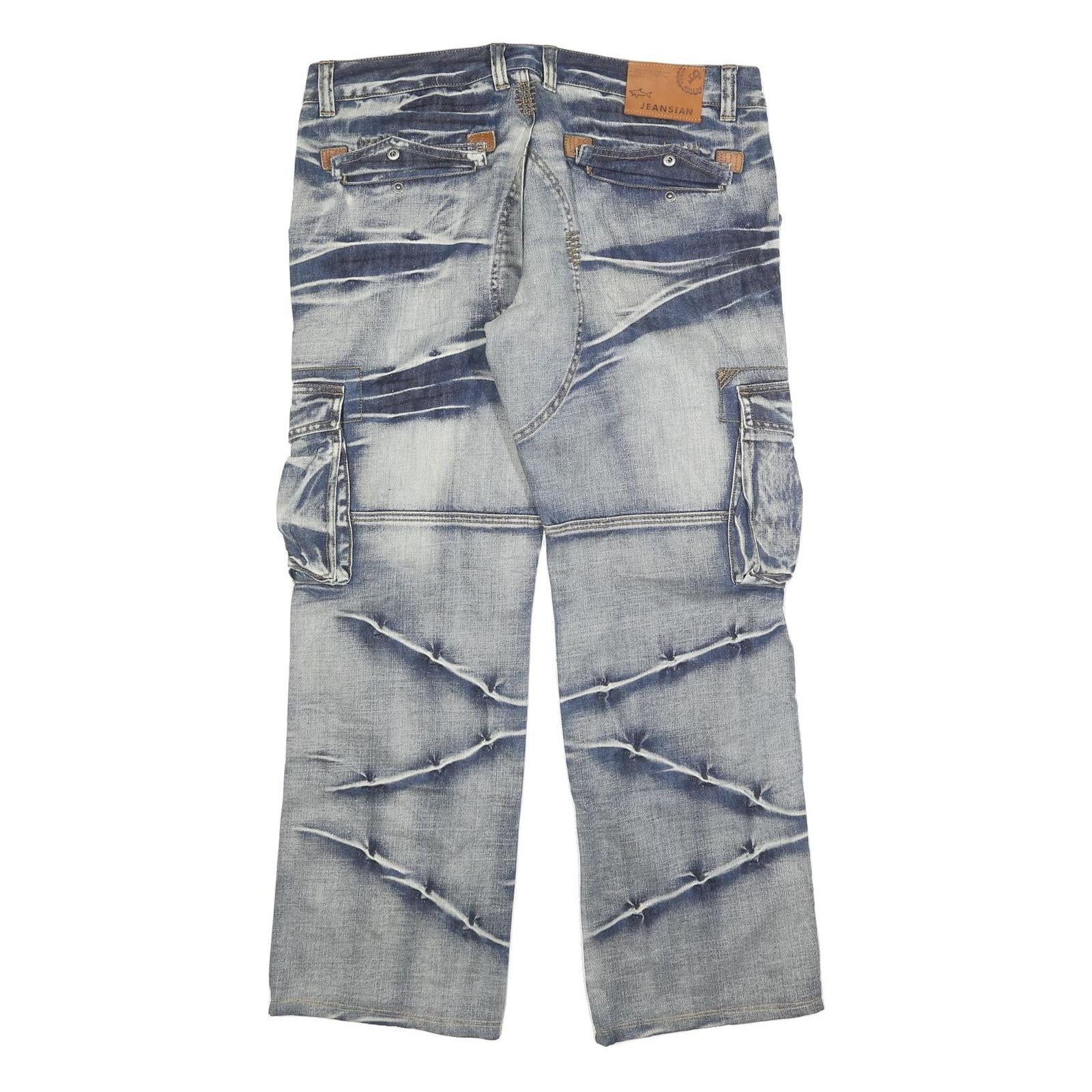 JEANSIAN Mens Relaxed Cargo Jeans Blue Denim Medium W36 L30 Casual Wear