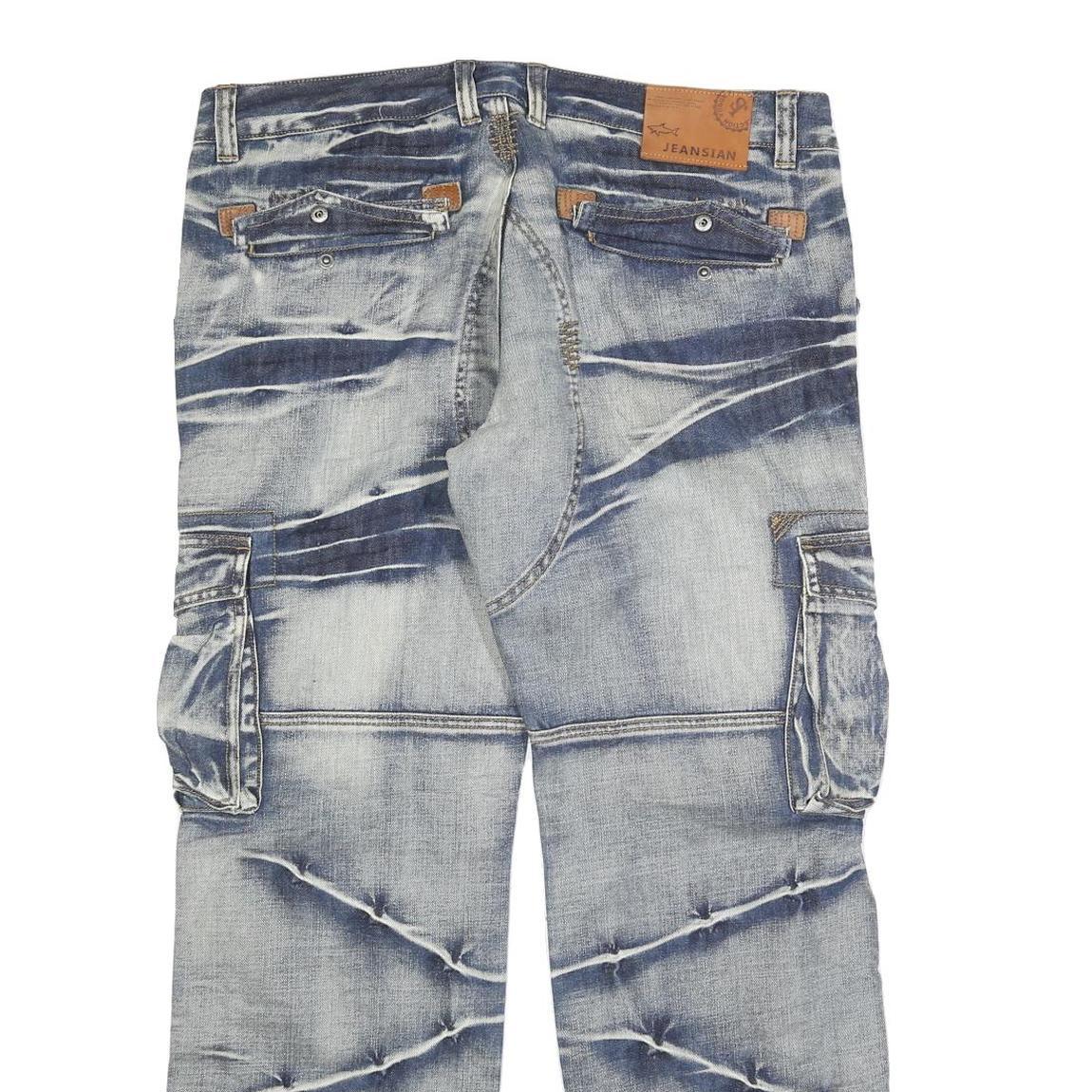 JEANSIAN Mens Relaxed Cargo Jeans Blue Denim Medium W36 L30 Casual Wear