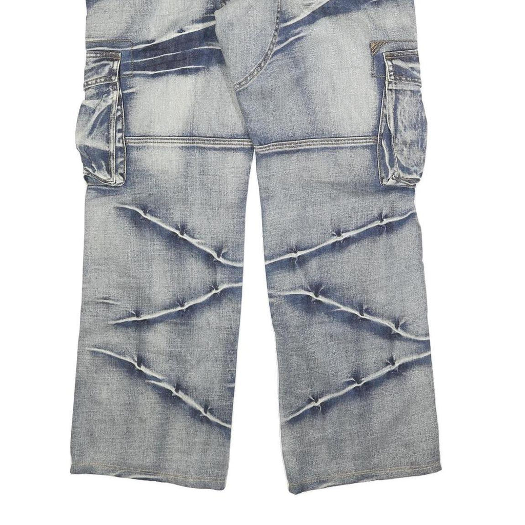 JEANSIAN Mens Relaxed Cargo Jeans Blue Denim Medium W36 L30 Casual Wear