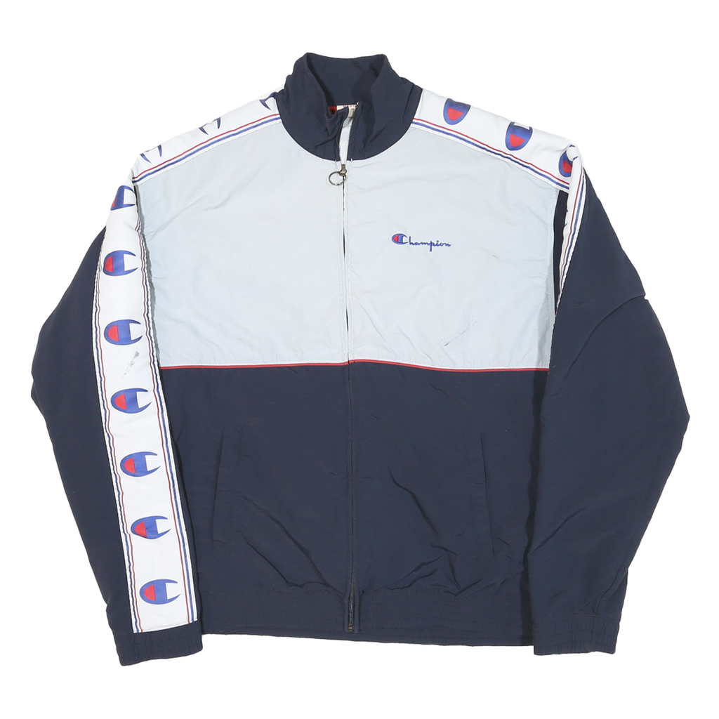 CHAMPION Mens Navy & White Athletic Zip Cotton Blend Track Jacket M