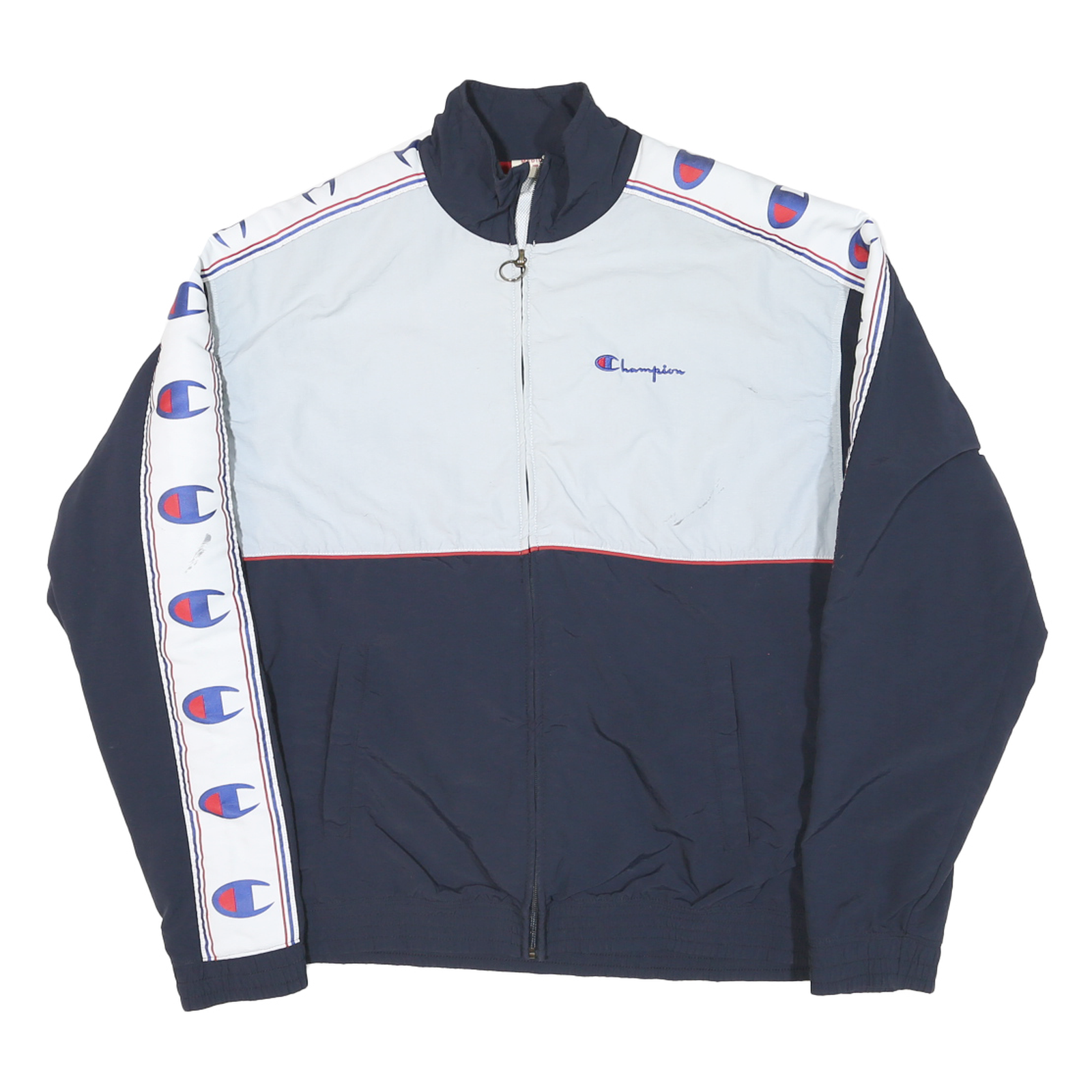 CHAMPION Mens Navy & White Athletic Zip Cotton Blend Track Jacket M