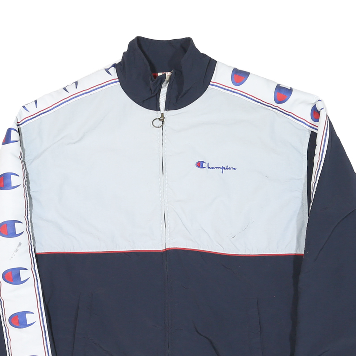 CHAMPION Mens Navy & White Athletic Zip Cotton Blend Track Jacket M
