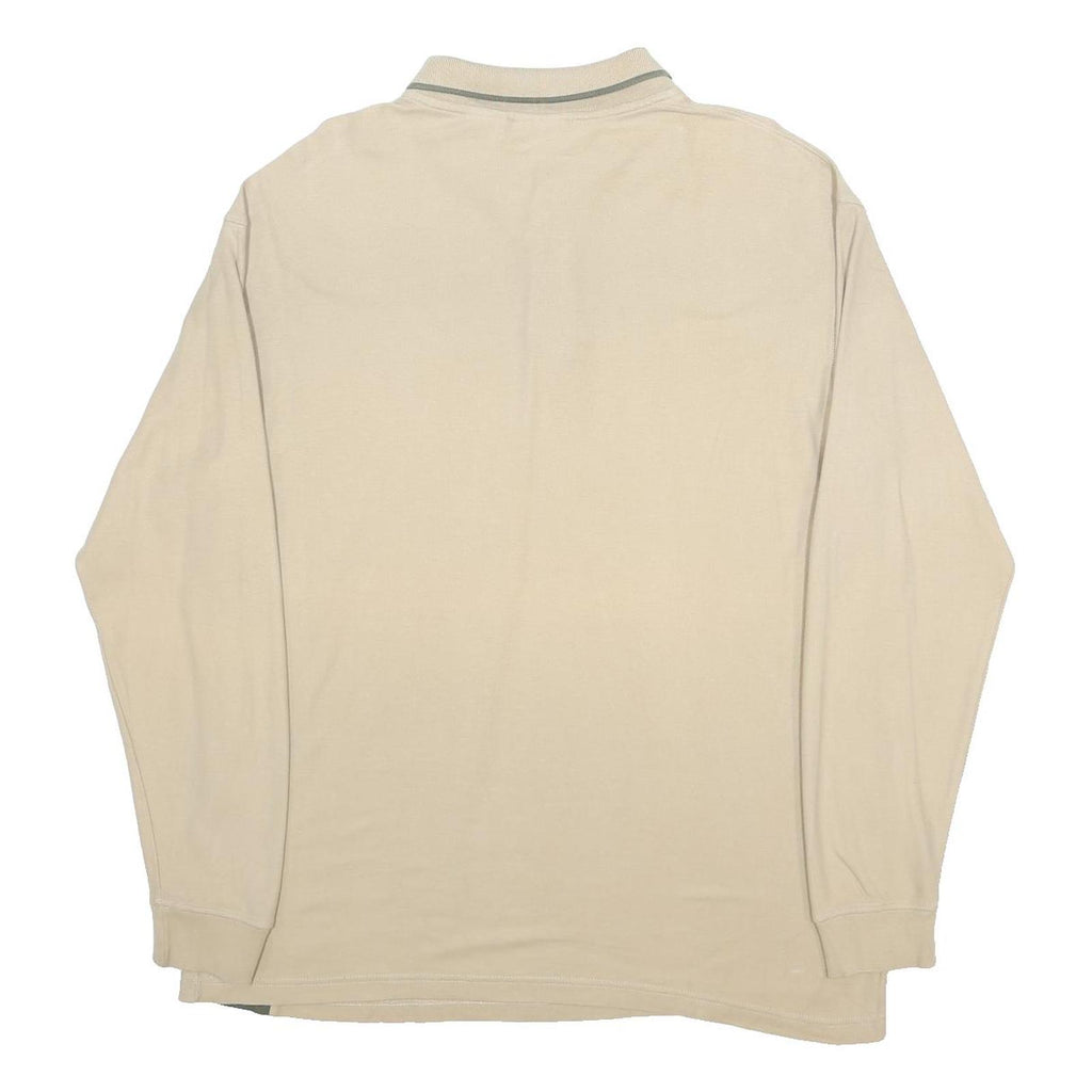 FILA Mens Beige & Green Long Sleeve Plain L Cotton Polo Shirt Casual Wear