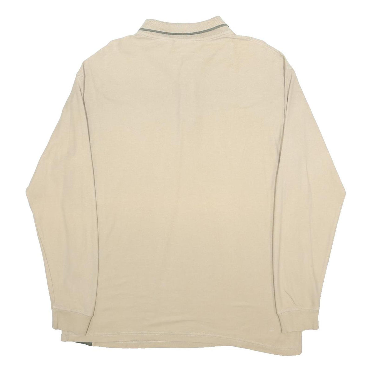 FILA Mens Beige & Green Long Sleeve Plain L Cotton Polo Shirt Casual Wear