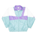 O'BRIAN Womens White & Lilac & Aqua Colourblock Zip Jacket L Polyester Retro