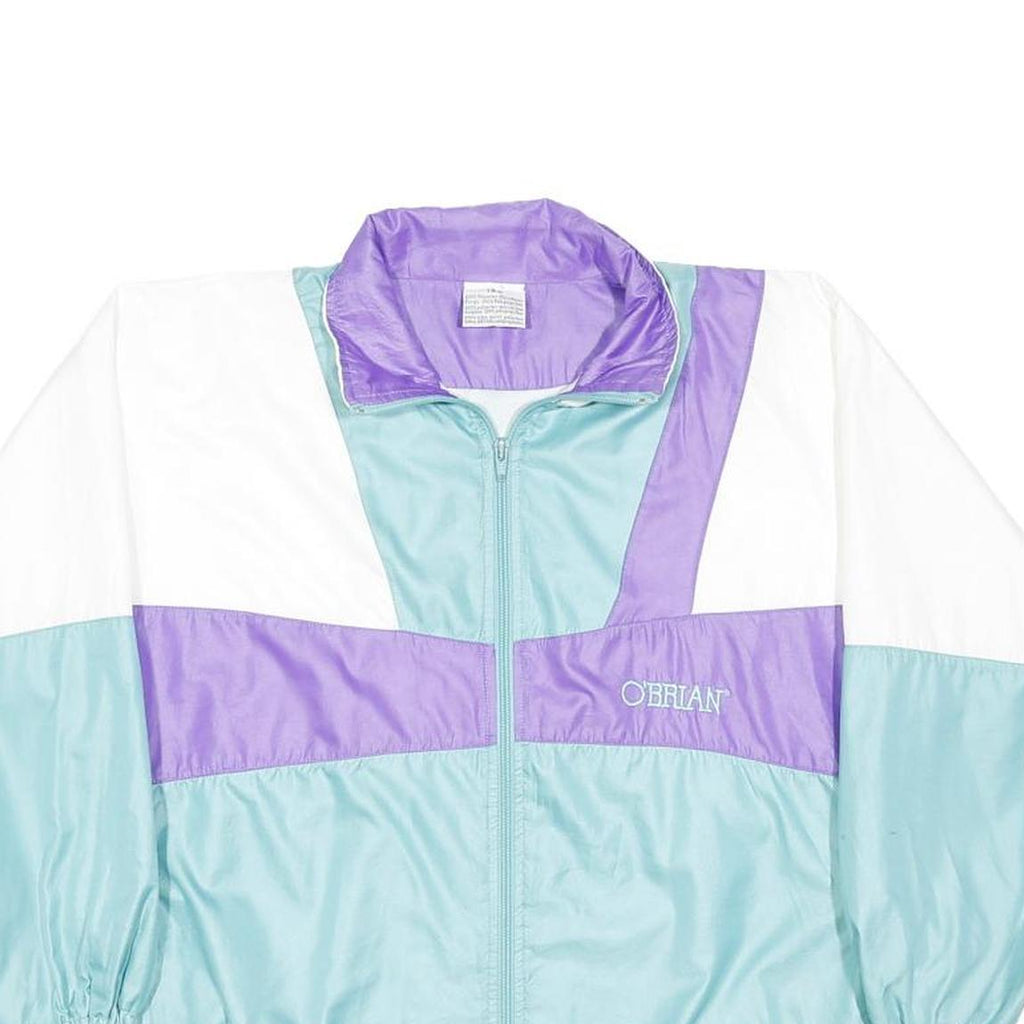 O'BRIAN Womens White & Lilac & Aqua Colourblock Zip Jacket L Polyester Retro