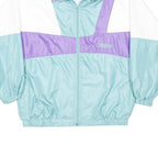 O'BRIAN Womens White & Lilac & Aqua Colourblock Zip Jacket L Polyester Retro