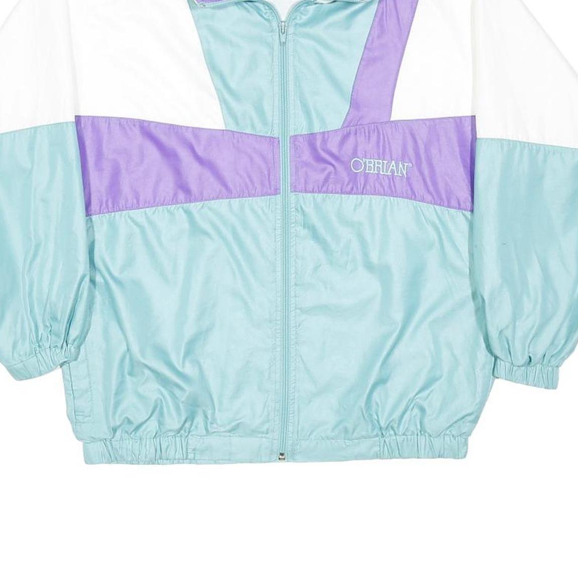O'BRIAN Womens White & Lilac & Aqua Colourblock Zip Jacket L Polyester Retro